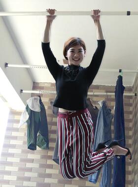 室内晒杆11675衣杆免打孔晾衣帘杆免安装卧室缩撑衣杆单杆窗浴帘