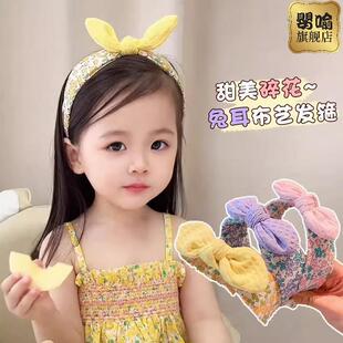 韩版儿童宝宝蝴蝶结宽边碎花发箍女童可爱兔耳朵头箍女孩不伤发卡