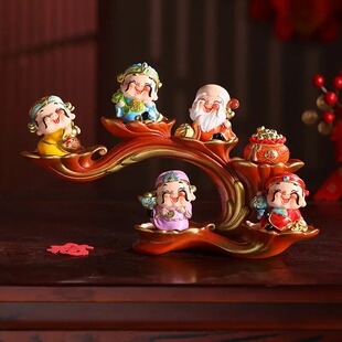 五福财神爷摆件高档玄关电视柜创意装饰品店铺开业乔迁送人礼品