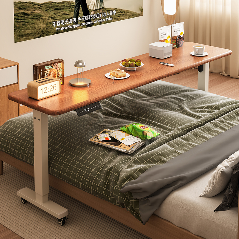 床边桌可移动懒人跨床桌电动升降桌卧室学习桌床尾手摇升降长条桌