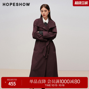 红袖2025秋季新款女装 安可拉红系带长袖两穿立领长款风衣