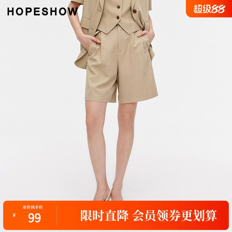 红袖夏季2024新款女装 立体压褶五分直筒西装中裤89124171212