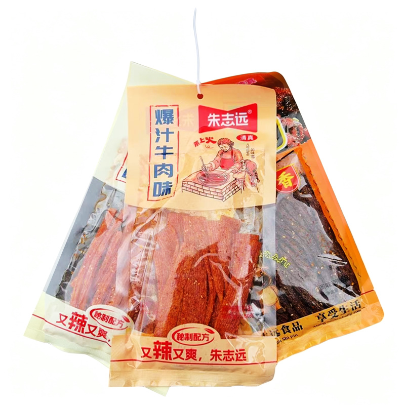朱志远清真爆汁牛肉味北京烤鸭味爆汁素牛肉辣味混合
