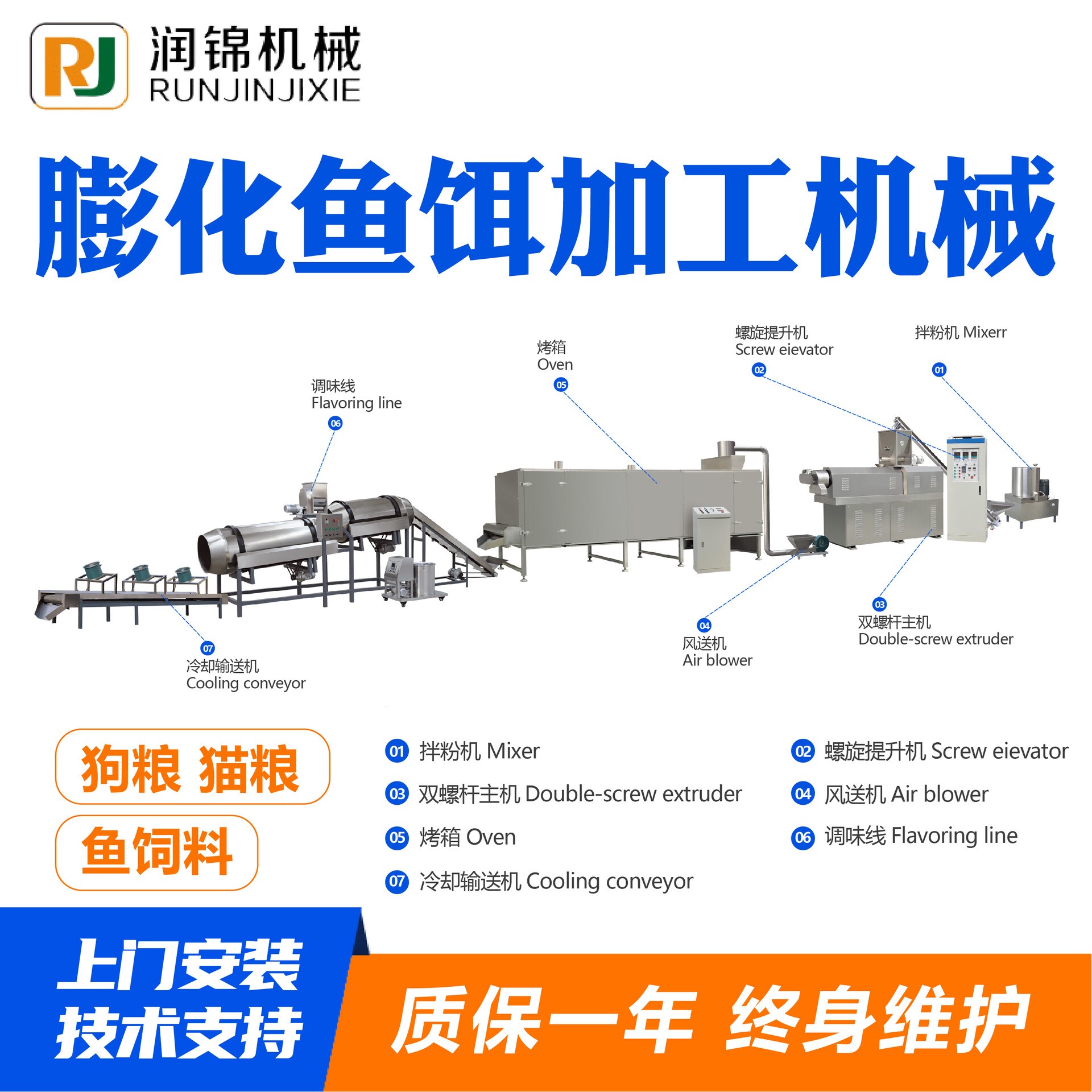 膨化鱼饵加工机械大型鱼饲料加工设备双螺杆膨化机水产饲料生产线