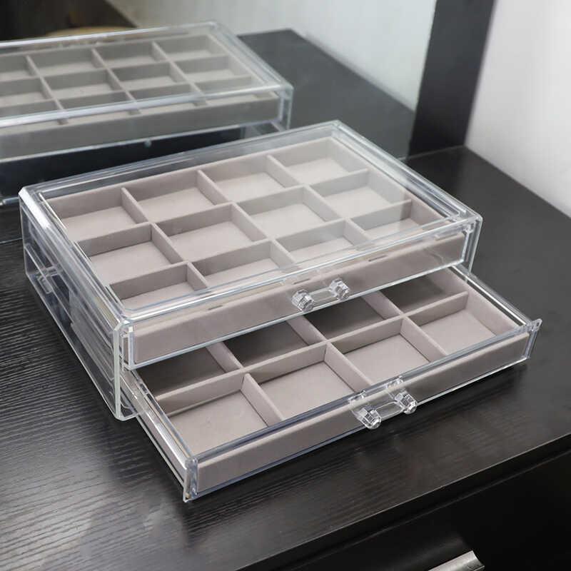 压克力首饰盒透明抽屉式戒指耳针项炼手镯饰品大号收纳盒高档精致