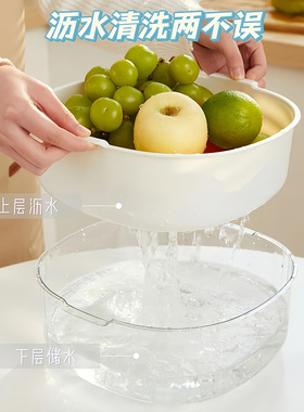 双层沥水篮厨房洗菜盆用品客厅用水果果盘篮子淘菜盆茶几家用收纳