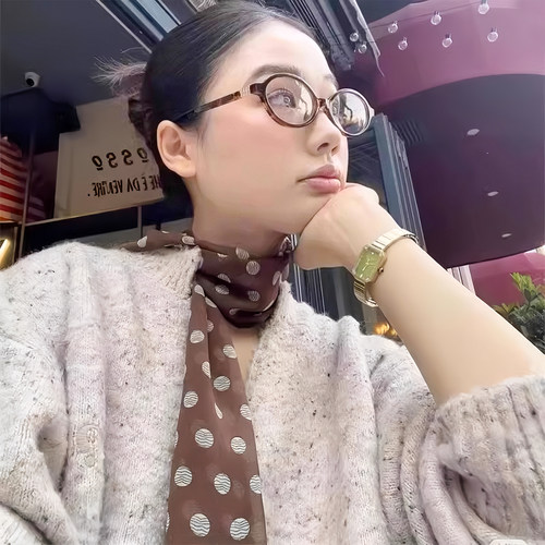 棕色波点丝巾印花高级百搭配饰系脖女2026年新款发带绑发长条围巾