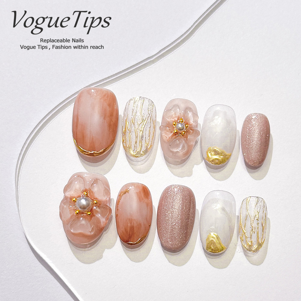 VTips日式手工穿戴甲显白短圆款