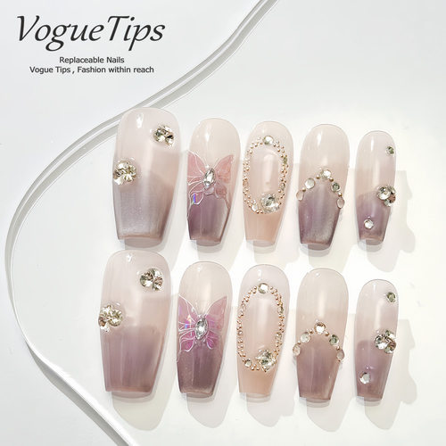 VogueTips丁香花手工穿戴甲中梯新款手绘高级感显白日式ZB213