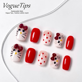 VogueTips 元 气Kitty穿戴甲趣味可爱手工显白美甲片短芭蕾ZB704