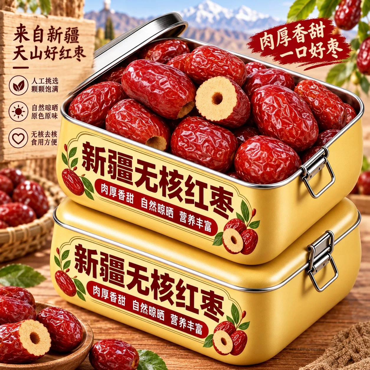 新疆特级无核红枣新货去核枣子煮粥辅食灰枣特产免洗干货休闲零食