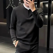 朕知道轻奢2025秋冬男士 上衣 双领卫衣撞色打底衫 长袖 假两件净版