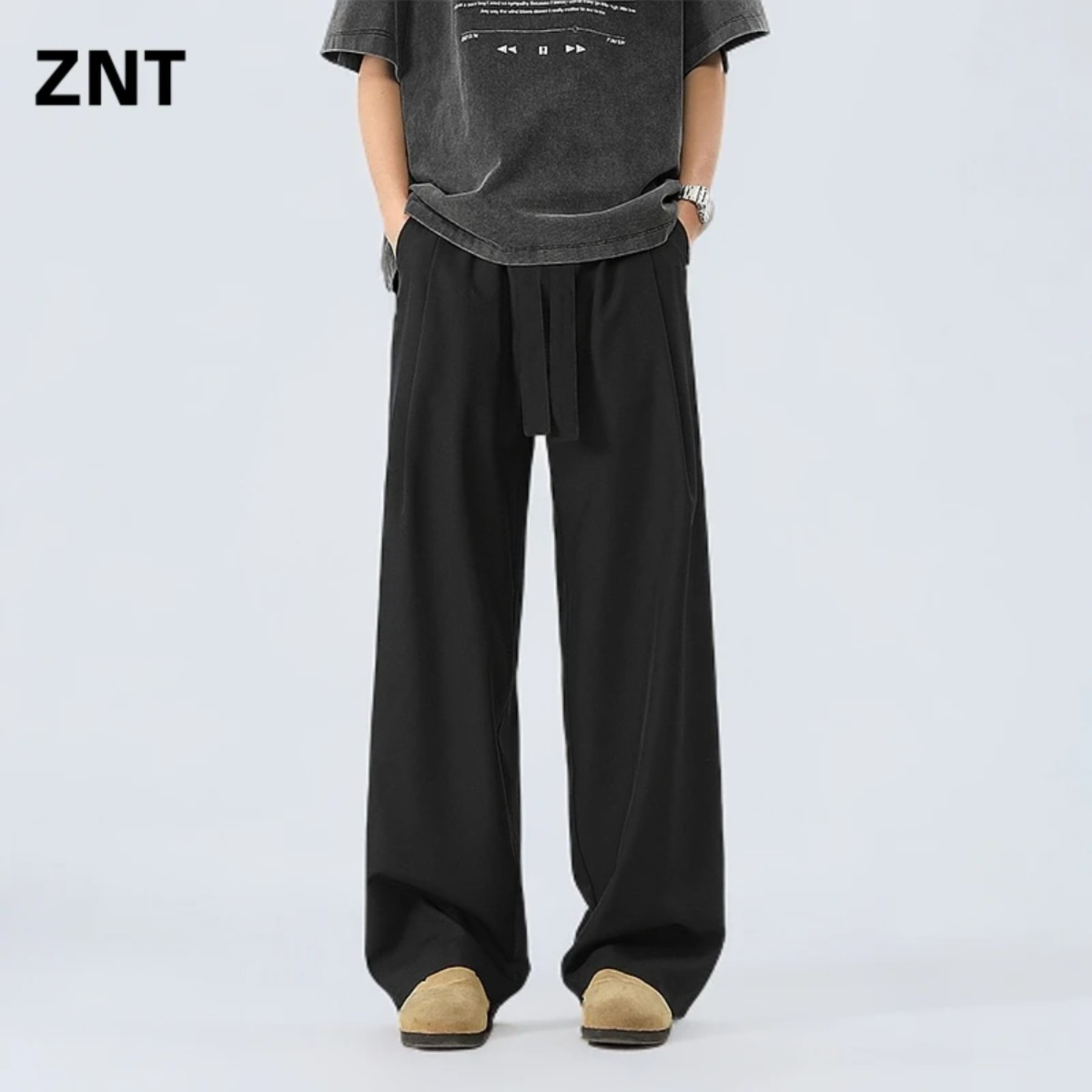 ZNT潮牌服饰薄款阔腿直筒长裤男