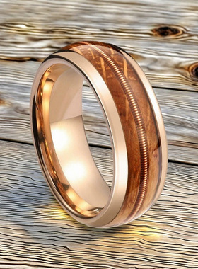 跨境爆款不锈钢戒指木头间金丝欧美小众设计感戒指指环厂家