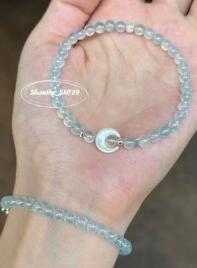 海蓝宝冰透琉璃蓝色小米珠手串叠戴小众设计饰品冷门轻奢