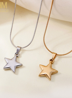 tohm跨境不锈钢饰品五角星吊坠小众简约百搭锁骨链感配饰项链