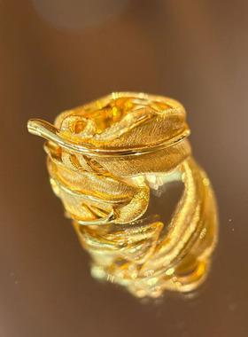 法式中古vintage 镂空拉丝羽毛戒指女小众时尚轻奢感小众手饰