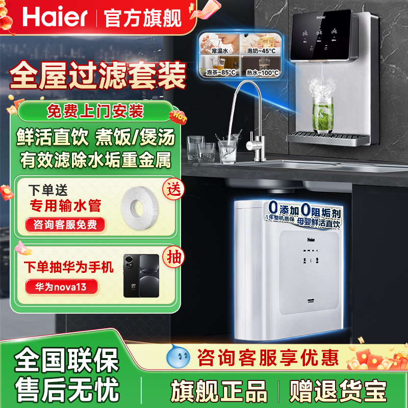 政府补贴海尔净水器家用加热一体直饮ro过滤新款壁挂式管线机套装