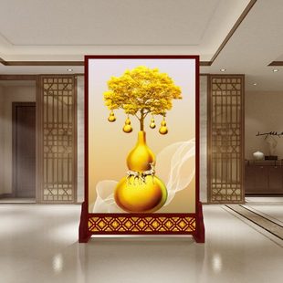 入户屏风隔断客厅玄关现代简约布艺办公室双面落地实木座屏 新中式