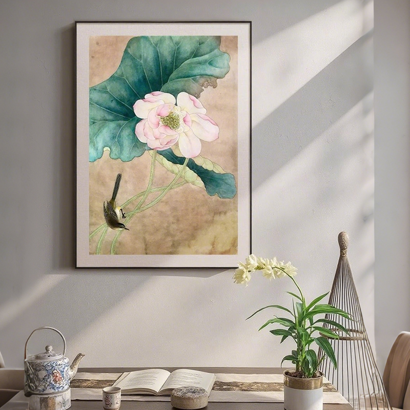 新中式睡莲餐厅壁画荷花玄关挂画复古氛围肌理客厅卧室茶室装饰画图片