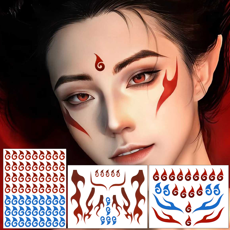 纹身贴额头眉心贴花钿儿童卡通脸贴男女孩幼儿园动漫cos表演化妆妆容贴纸可爱魔丸周边装扮六一