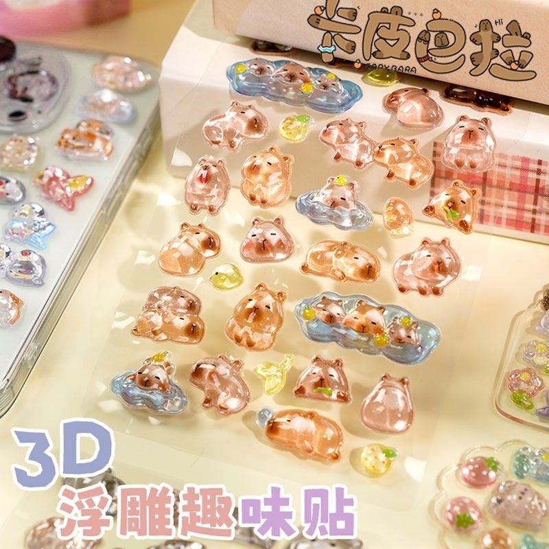 儿童可爱3D立体浮雕贴纸卡皮巴拉女孩卡通动物贴画手帐粘贴小图案,玩具/童车/益智/积木/模型,贴纸,淘宝优惠券,粉丝福利购,淘宝优惠卷