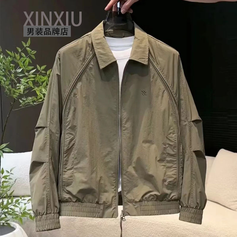 【线条拼接薄外套】秋男翻领夹克