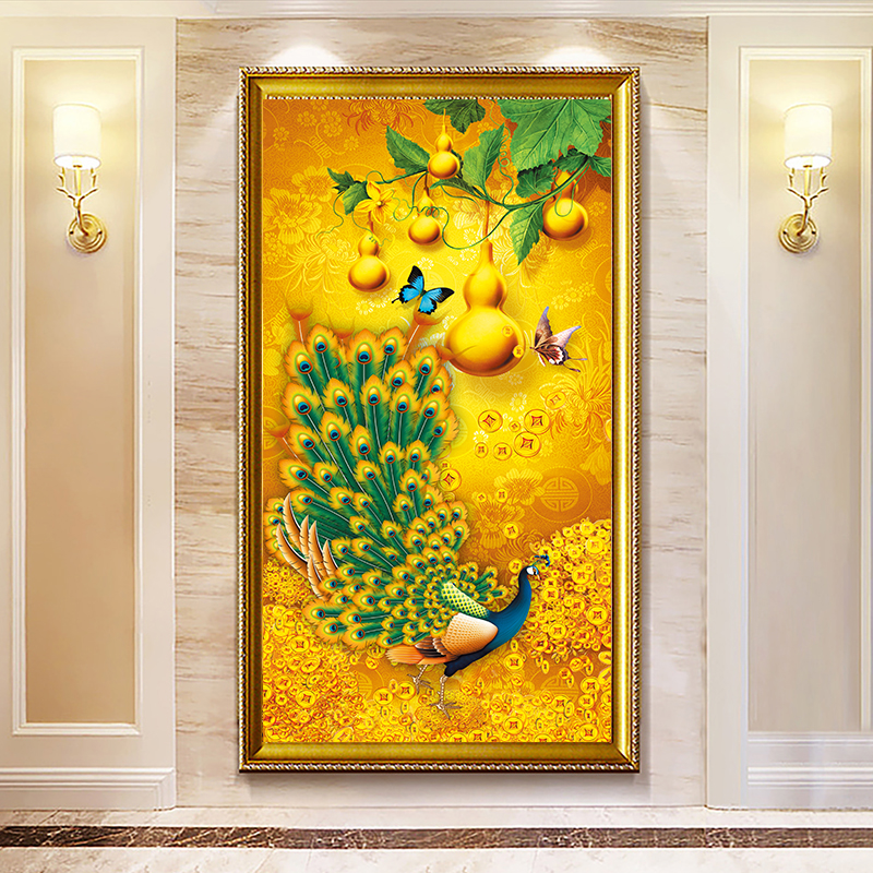 3d立体自粘墙贴画富贵孔雀装饰画玄关过道走廊背景墙壁画贴纸定制图片