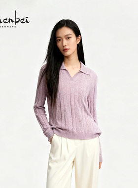 ZB/珍贝2025年秋冬新品款100%山羊绒翻领花型女衫时尚通勤/56691