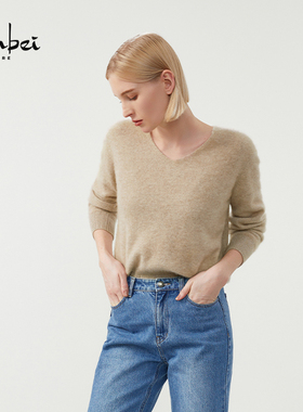 ZB/珍贝秋冬新款品山羊绒100%V领简约女衫百搭时尚舒适旗/H71061R