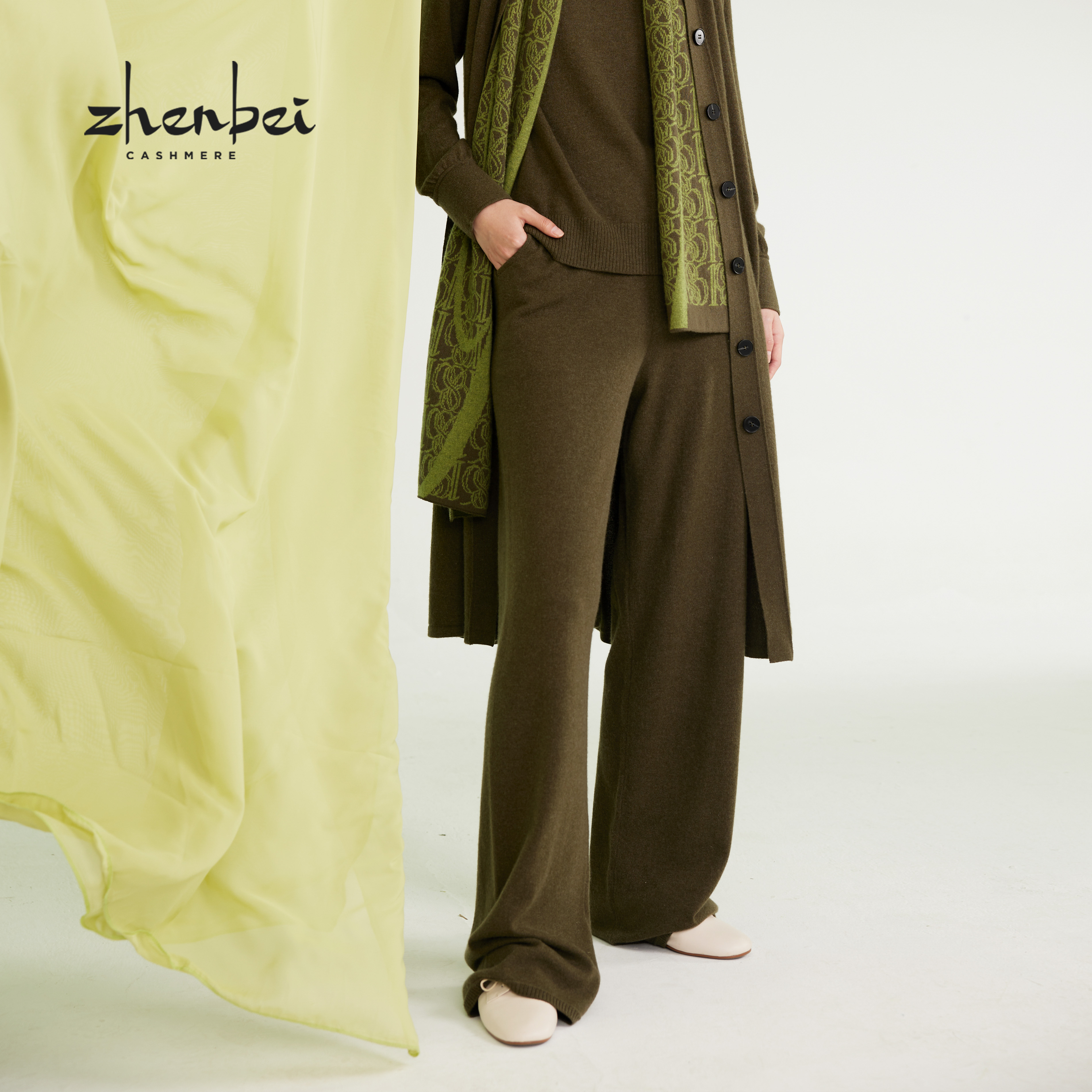 珍贝早秋新品可机洗羊绒直筒裤