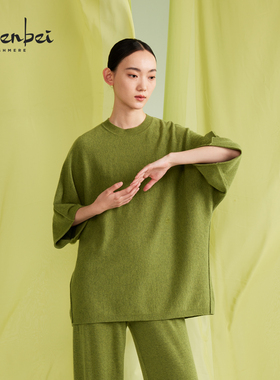 ZB/珍贝早秋新品100%羊绒可机洗圆领绣标蝙蝠女衫上衣百搭/H91001