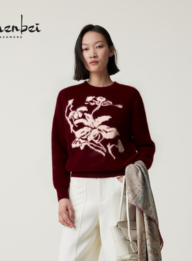 ZB/珍贝2025年秋冬新品圣诞红羊绒拉绒圆领提花女衫尚百搭56490q