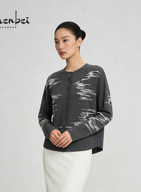 ZB/珍贝2026年新款品丝绒圆领嵌花女开衫时尚换季搭配正品/67155