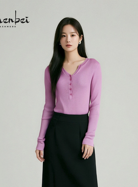 ZB/珍贝早秋新品丝绒一体成型圆领女衫长袖百搭弹力修身底/66948