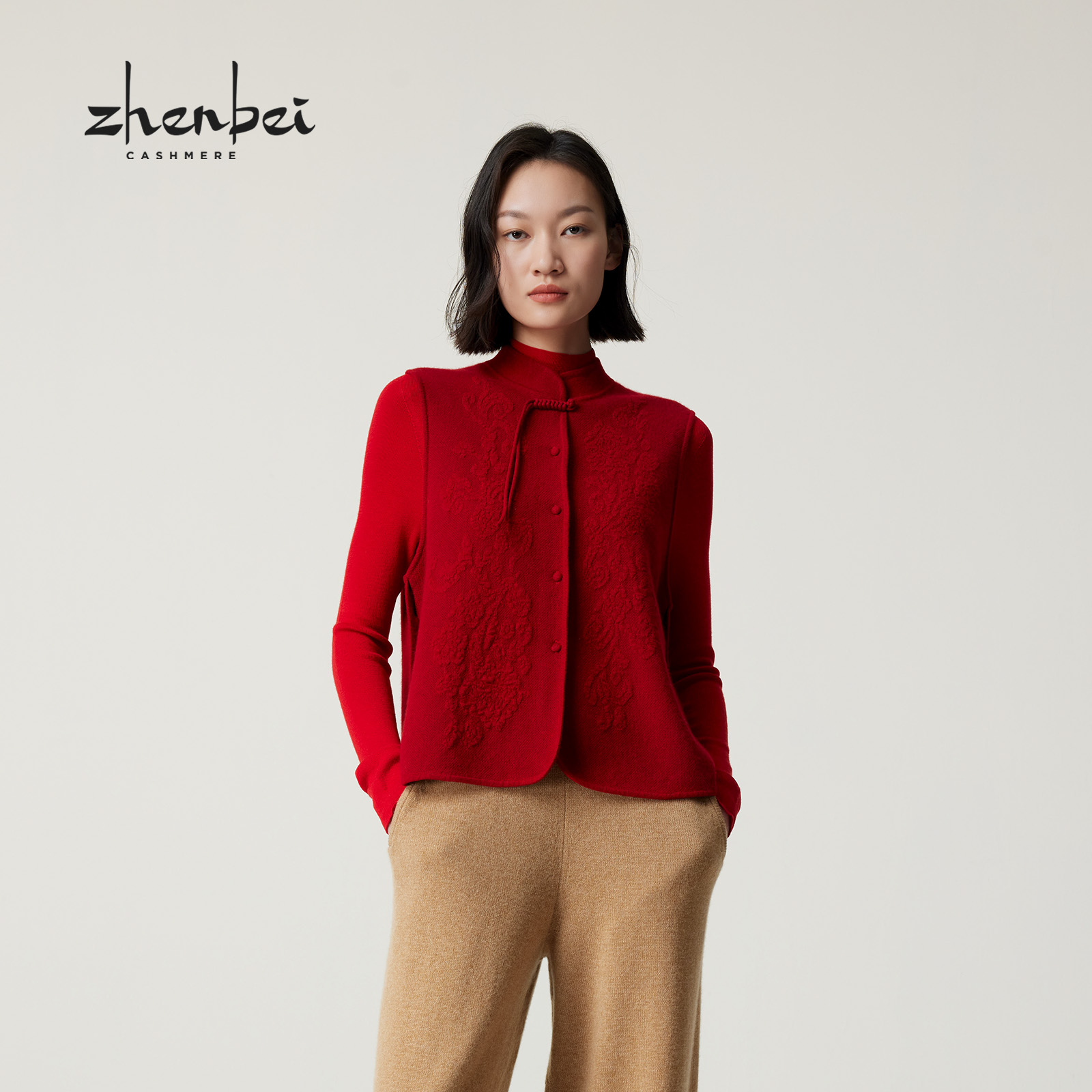 2025年新款红山羊绒开背马甲