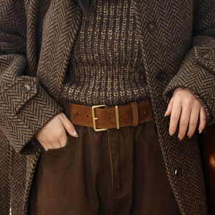 经典 2025新款 款 配牛仔裤 宽腰带女 棕色皮带女款 复古美拉德色系