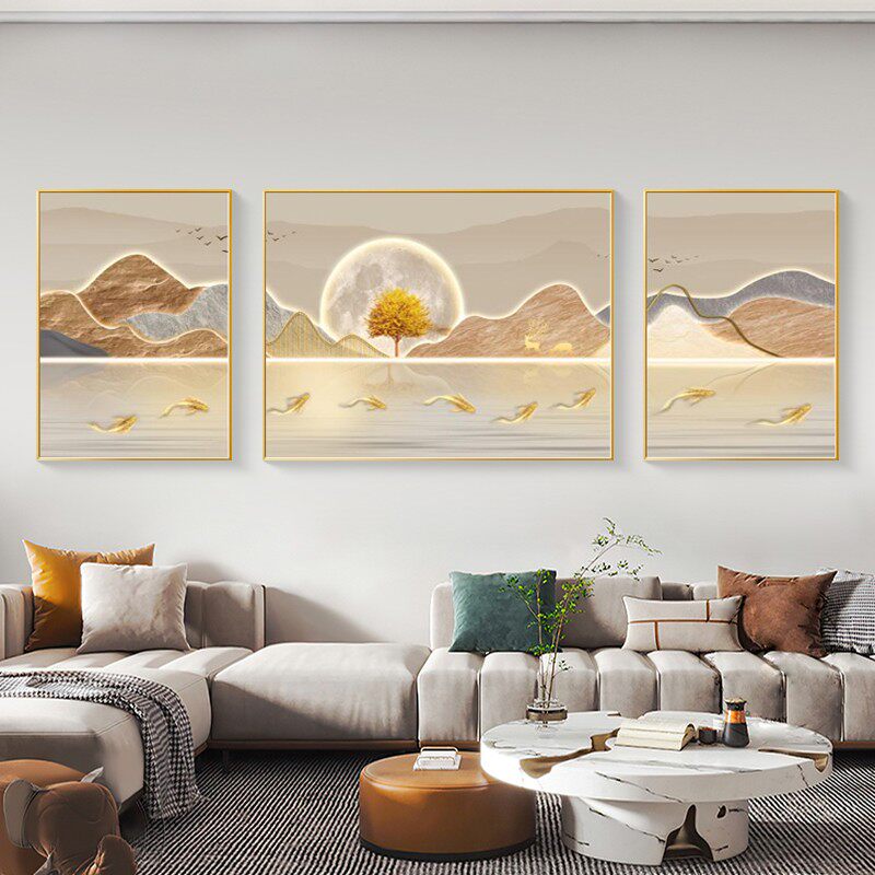 轻奢客厅装饰画奶油风沙发背景墙简约现代挂画壁画三联高级感墙画