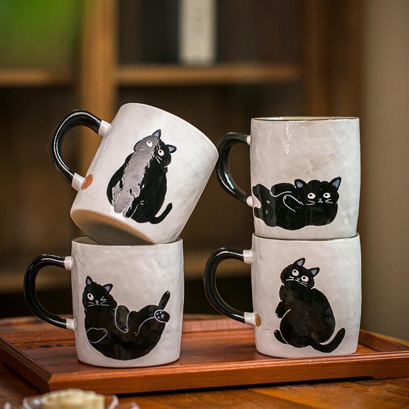 手绘可爱猫猫杯子搞怪景德镇陶瓷水杯马克杯咖啡杯情侣生日礼物