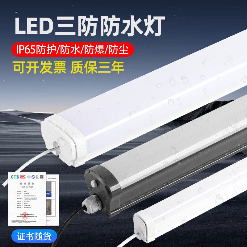 LED三防灯长条灯IP65户外防水防潮车间冷库浴室灯管led工程照明灯
