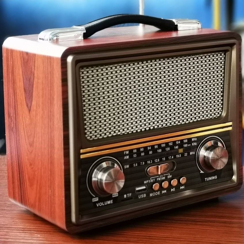 出口德国复古收音机老人老式台式蓝牙音箱插卡充电木制全波段中短