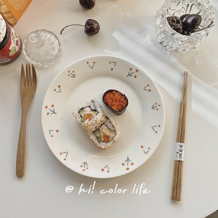 ins和风可爱小樱桃早餐盘纯手工釉上彩盘子个性家用西餐减脂餐盘