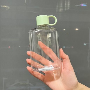 扁壶水杯500ml夏季女生高颜值便携学生外出隐藏式tritan塑料杯子