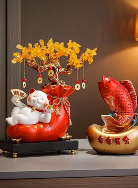 过新年发财树摆件招财猫家居客厅玄关电视柜装饰礼品前台开业礼物