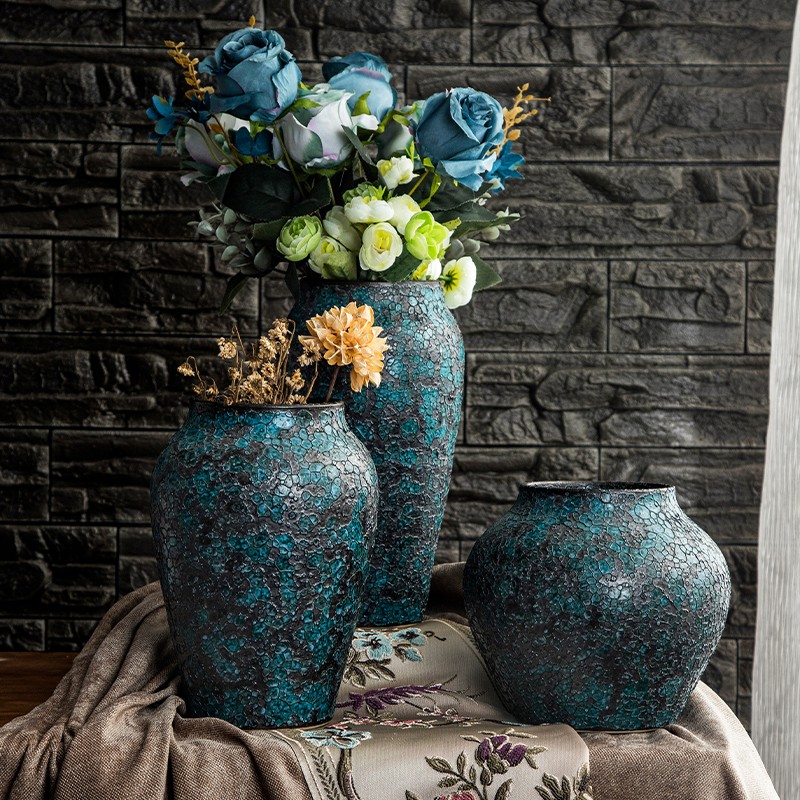 复古做旧泡泡釉陶罐手工粗陶花盆陶瓷花瓶摆件客厅水培鲜花插花器