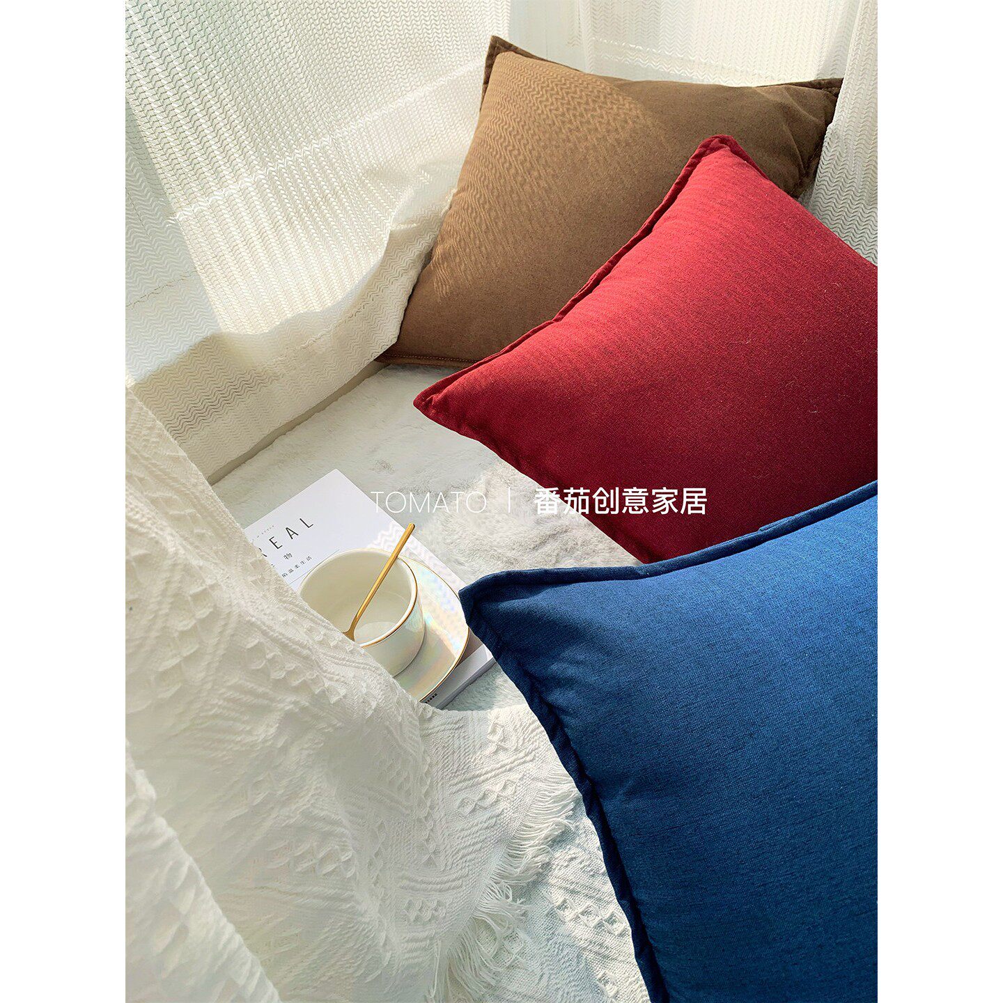 加厚亚麻棉麻布艺靠垫客厅抱枕套沙发办公室牀头腰靠枕简约靠背垫