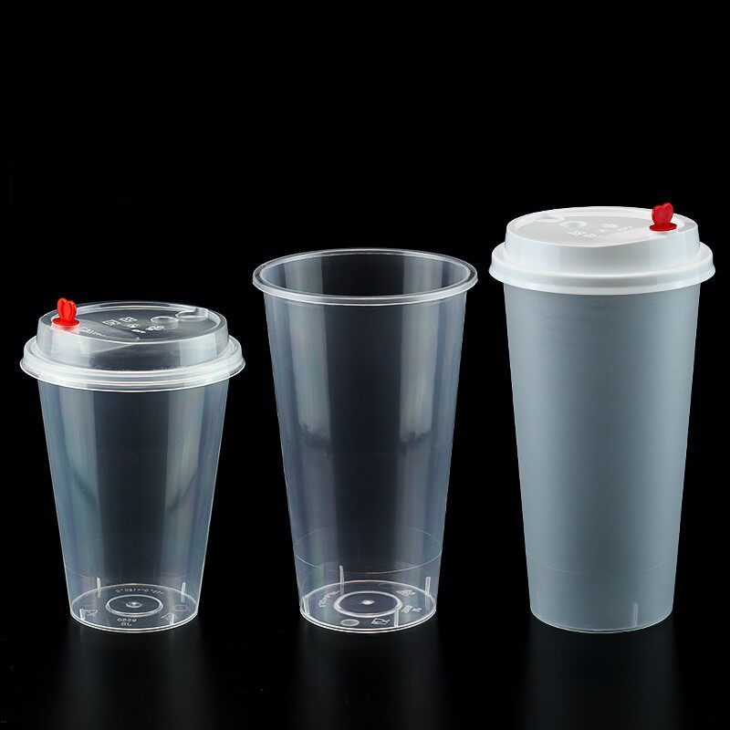 95口径一次性注塑杯500ml奶茶杯带盖750磨砂塑料杯耐高温定制logo