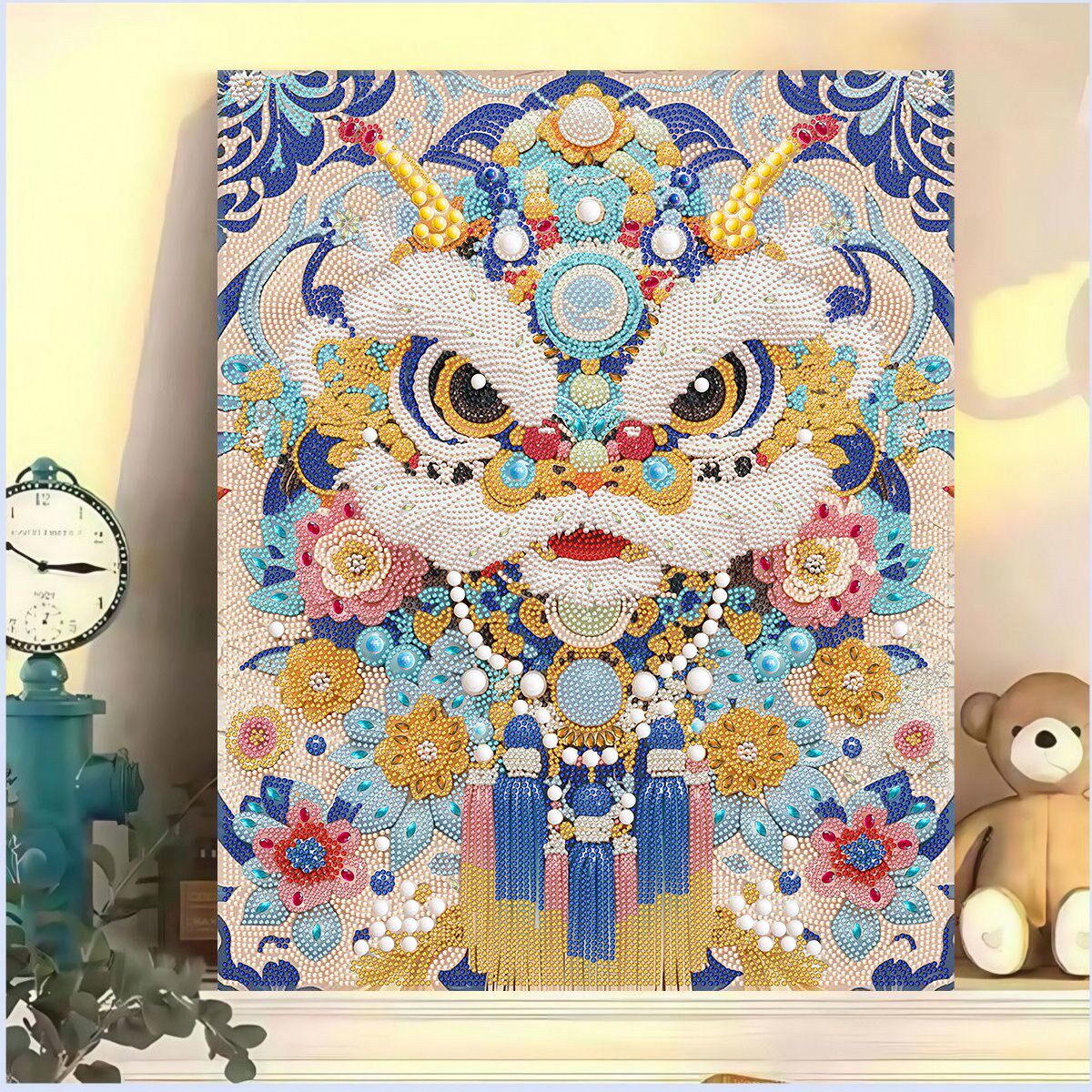 2025新款醒狮图案钻石画手工DIY中国风立体创意黏贴画满钻装饰画