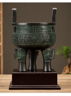 三足大克鼎青铜器铜圆鼎摆件铜鼎大号乔迁开业青铜鼎仿古做旧