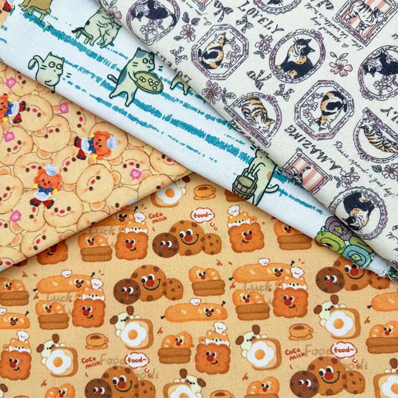 卡通印花布加密棉麻布料diy手工桌布窗帘沙发盖布面料装饰布包书